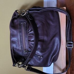 Roots Dark Brown Leather Hobo Bag